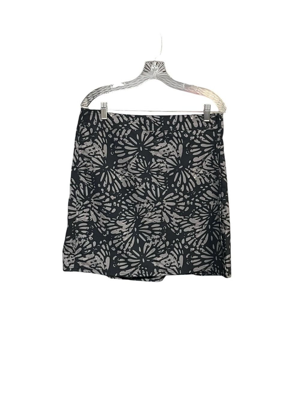 RipSkirt Hawaii Black Gray Abstract Floral Wrap Skirt M Boho Coastal Beach